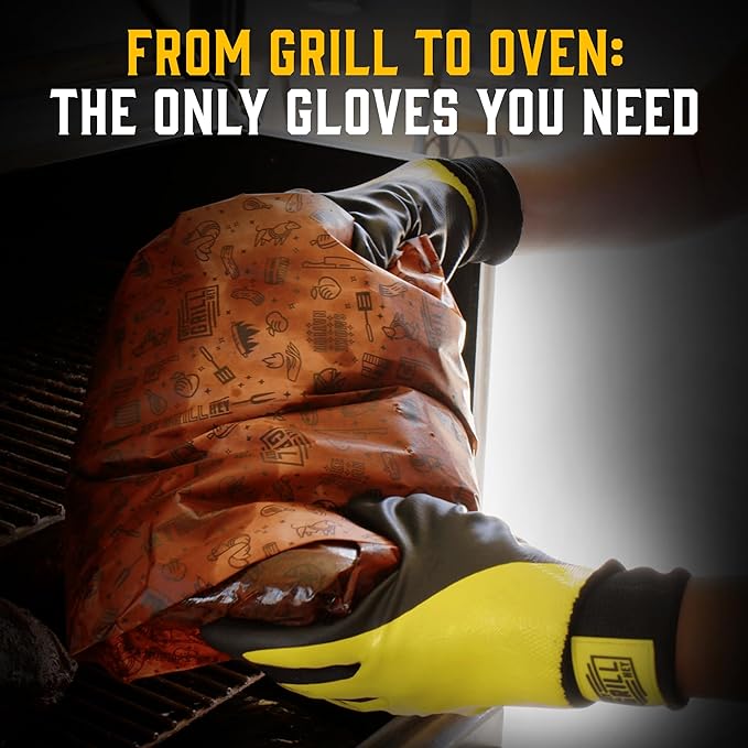 Hey Grill Hey Pitmaster Gloves | BBQ Gloves | Heat Protection up to 500째F or 260째C | High Temp Resistance | Fireproof Glove for Grilling Smoking Barbecue | Washable Mitts | Waterproof | Size - Medium