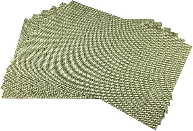 WAZAIGUR Placemats,Easy to Clean Crisscross Woven Vinyl Place Mats Durable Non-Slip Heat Resistant Table Mats,Placemats for Kitchen Table Set of 6,Green and Yellow