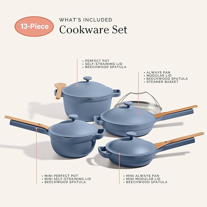 Our Place Cookware Set - 13-Piece Kit Including the Always Pan, Perfect Pot and Spatulas | Multifunctional, Toxin-Free Nonstick | Heat Safe up to 450째F | Oven, Stove, Induction Compatible | Blue Salt