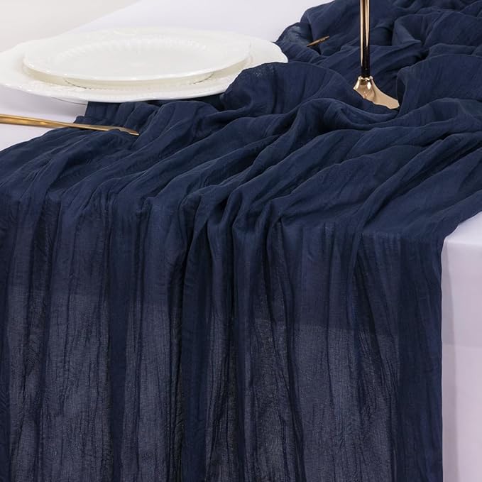 Socomi 3pcs Navy Blue Valentine's Day Cheesecloth Table Runner Boho Rustic Gauze 120 inch 10FT Cheese Cloth Runner for Wedding Party Baby Shower Birthday Home Decor Holiday Decorations