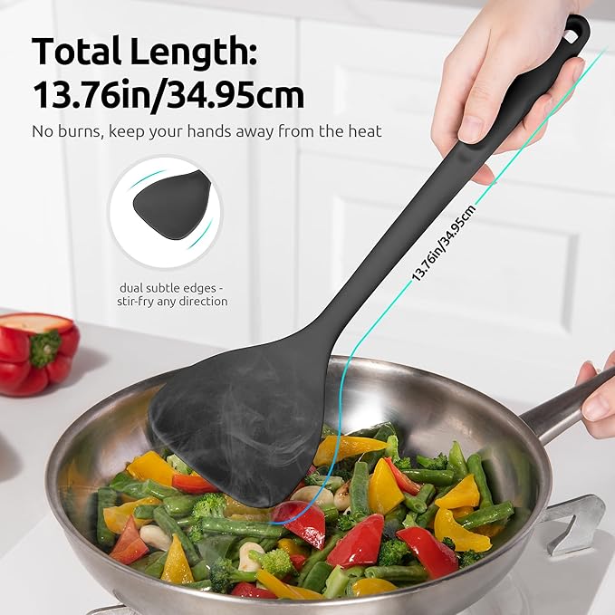 U-Taste 600쨘F Heat Resistant Wok Spatula: 13.76" Long, 3.63" Wide Silicone Cooking Utensils with Flexible Edge & Sturdy Core, for Kitchen Stir Fry, Serving, Scoop, Non-Stick Pan, Carbon Steel (Black)