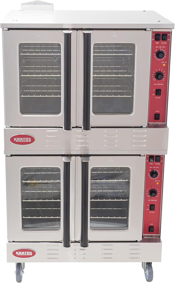 Kratos Commercial Electric Convection Oven, Full Size Double Stack Mobile Stainless Steel Electric Oven for Restaurants, 1 Phase, 240V (29Y-059)