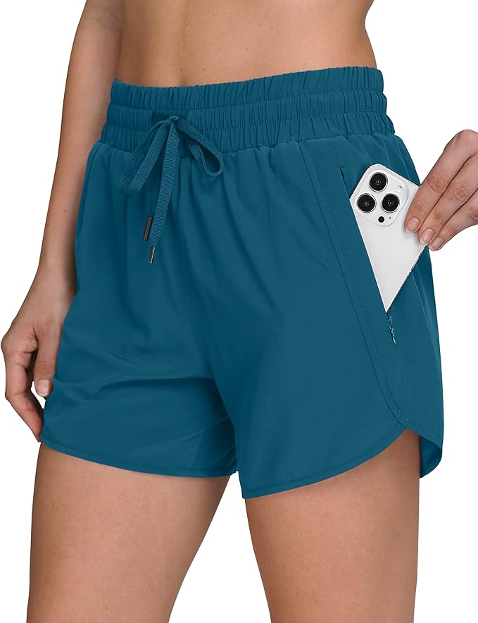 Women's 5" Running Shorts Quick Dry Sporty Athletic Gym Workout Shorts with Zipper Pockets Liner