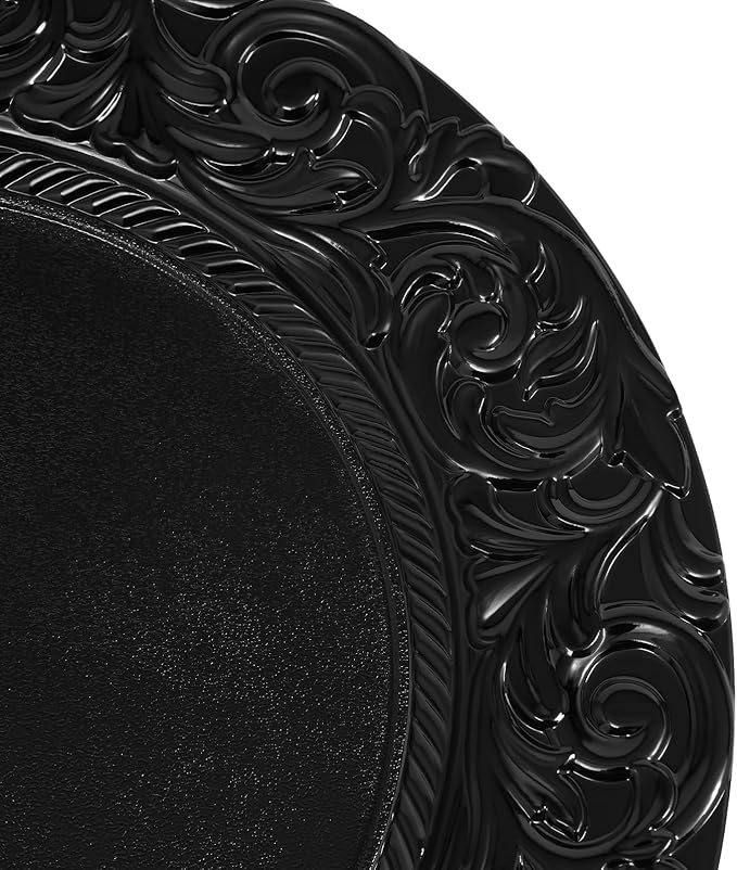 150pcs Black Charger Plates, 13" Round Reusable Decorative Flower Relief Carving Bulk Chargers for Dinner Plates, Wedding, Bridal Shower