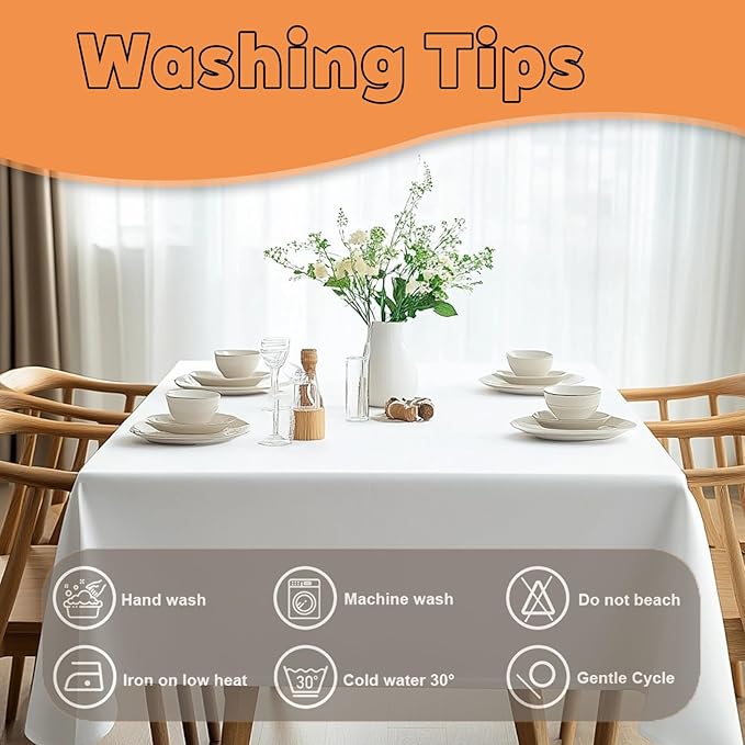 TWINPRET Rectangle Tablecloth 60 x 102 Inch, White Waterproof Washable Polyester Table Cloth - Stain & Oil Resistant Rectangular Table Cover for Outdoor, Indoor, Banquet & Party (Fits 6 Foot Tables)