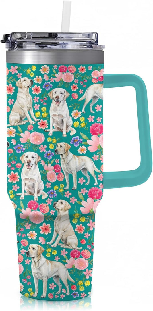 Yogusut Labrador Retriever Gifts for Women, 40oz Stainless Steel Insulated Tumbler Travel Mug Cup with Handle Straw, Gifts for Dog Mom Dog Lover