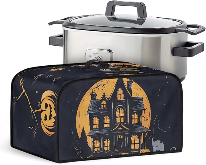 Halloween Decor Slow Cooker Dust Cover 6+ Quart Appliance Covers Water Proof Oval Stain Resistant with Pocket and Handles