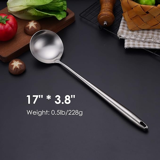 17??Wok Spatula and Ladle - 304 Stainless Steel Wok Tools Set, 2-Pieces Extra Long Handle Cooking Tools, All Metal Wok Utensils and Wok Accessories for Cast Iron/Carbon Steel Wok