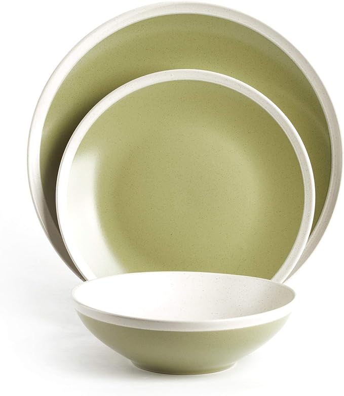 Rock Ridge Speckled Stoneware Dinnerware Set, 12 Piece, Beryl and Ivory