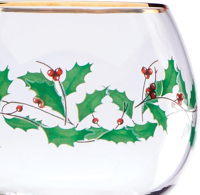 Lenox Drinkware, Holiday 4-Piece Wine Balloon Glass Set, Set Of 4, 14 Fl Oz Capacity, Made From Glass, Festive Red Christmas Design, Hand Wash Only, Christmas Decorations, Winter Decor (4 Piece)