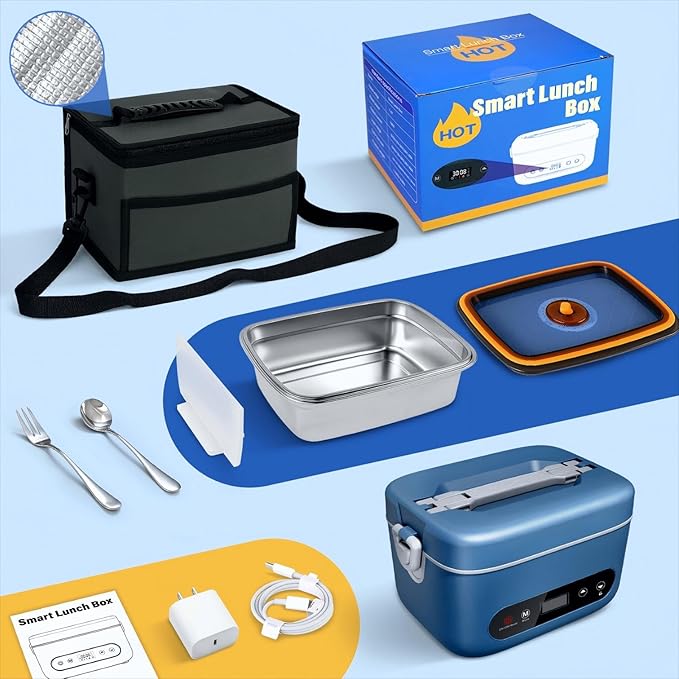 VYRALOFT Cordless Electric Lunch Box,24000mAh Battery Powered Self Heating Lunch Box,1.2L Portable Food Warmer With Removable Divider,Insulated Bag & Utensils,For Office & Outdoor Use