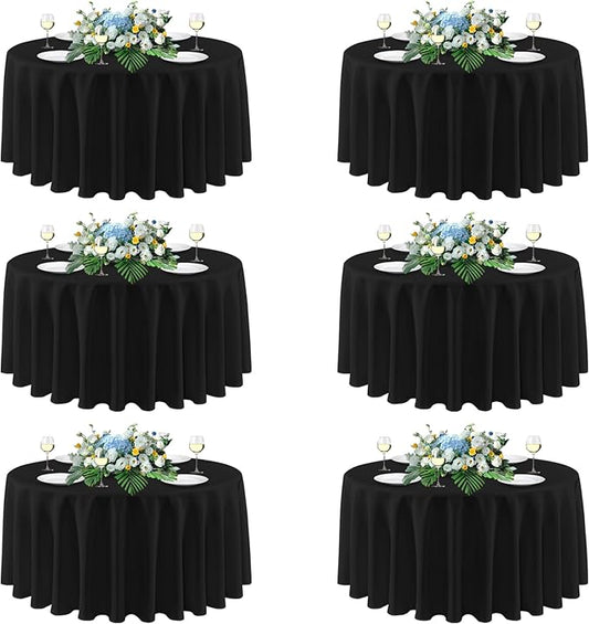 sancua 120 Inch Round Tablecloths Black, 6 Pack - Circle Fabric Cloth Table Cloths for Wedding Party Reception Banquet Birthday, Washable Polyester Table Cover (Fit 30-72 Inch Tables)