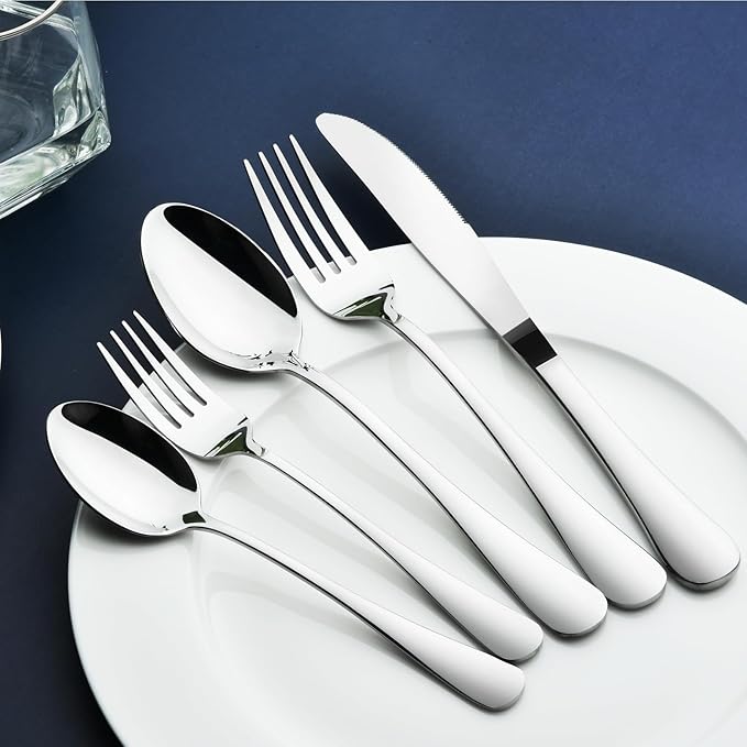 60 Piece Silverware Set for 12, Heavy Duty Stainless Steel Flatware Utensils Cutlery Set Including Steak Knife Fork and Spoon, Dishwasher Safe竊똆ift Package for Wedding Housewarming
