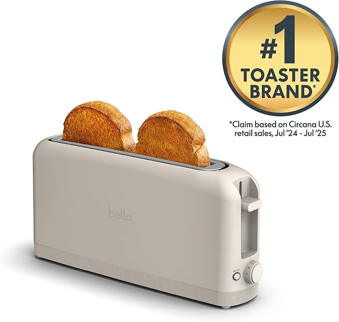 bella 2 Slice Slim Toaster, Fits-anywhere??Kitchenware, 6 Setting Shade Control with Reheat & Cancel Buttons, Fits sourdough, 10??Long Slot, Anti Jam & Auto Shutoff, 900 Watt, Oatmilk