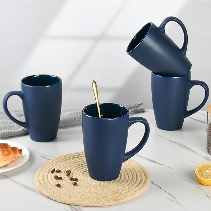20oz Extra Large Ceramic Tall Coffee Mugs Set for Coffee Tea Hot Cocoa set of 4 Dishwasher & Microwave Safe (Matte blue)