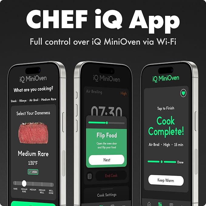 CHEF iQ MiniOven Smart Toaster Oven Air Fryer Combo, 11-in-1 Countertop Convection Oven, Bake, Broil, Air Fry, Broil, Dehydrate, 1750W, 25 Qt Capacity, Fast Cooking with Touchscreen Controls ??Black