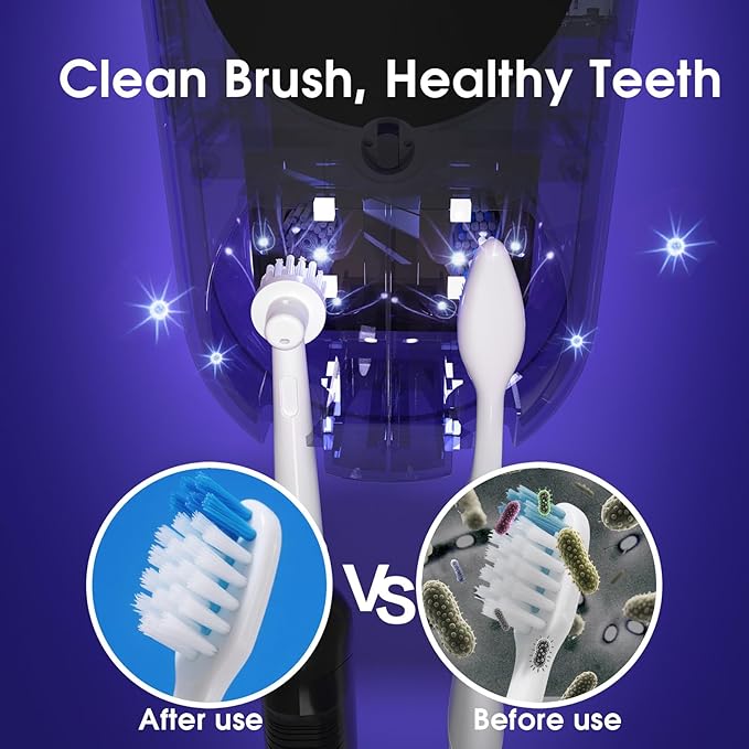 iHave Toothbrush Sanitizer Holder, UV Toothbrush Holders with 100M Negative Ions for 360째 Disinfection, Mold Control & Odor Neutralization, Heated & Fan Drying 2-Slot Toothbrush Holder Wall Mounted