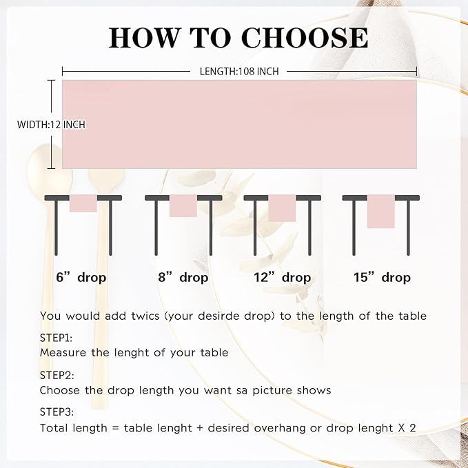 Yblut 10 Pack Satin Table Runner 12 x 108 Inch Long Rose Gold Silk Table Runner for Wedding Party Banquet Birthday Decoration