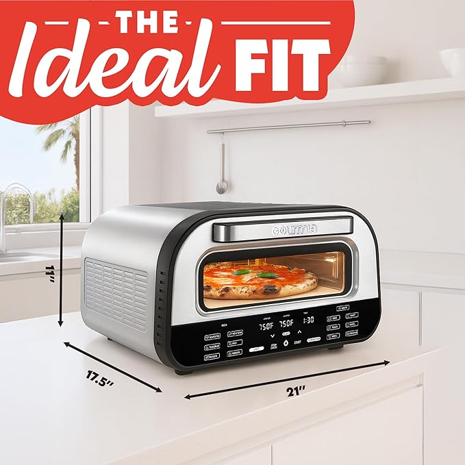 Gourmia Indoor Pizza Oven Air Fryer Toaster ??1800W Countertop Multi-Cooker with Pizza Stone, Digital Controls & 6 Presets, Stainless Steel