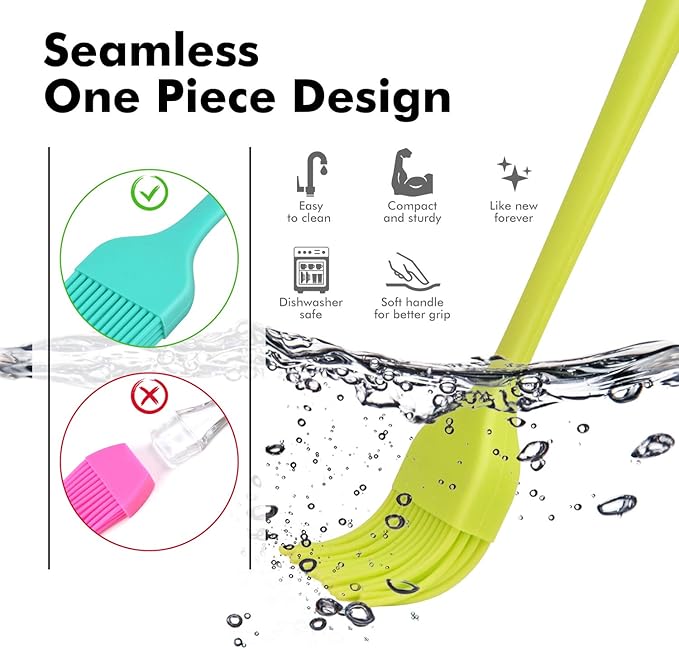 HOTEC 600??Heat Resistant BPA Free Silicone Marinading Meat Grill Basting Pastry Brush for Oil Butter Sauce Sausages Desserts Turkey Baster Grill Barbecue, Multicolor