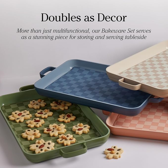 Our Place Bakeware Set | 5-Piece Ceramic Bakeware Collection with Stovetop-to-Oven Griddle Pan | PFAS-Free Non-Toxic Nonstick Pans, Oven Mat & Baking Dishes | Blue Salt