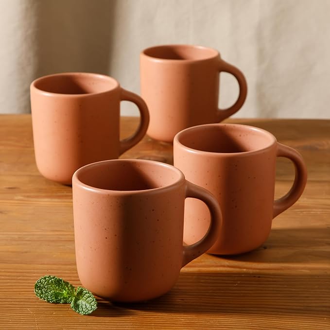 Bloomhouse - Two Time Oprah's Favorite Things Winner - Corsica Clay 4-Piece Mug Set ??Burnt Apricot Terracotta Stoneware Coffee & Tea Cups, Durable Ceramic Drinkware