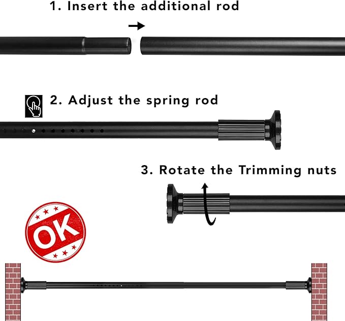 Tension Curtain Rod, 51-86 Inch,Spring Shower Tension Curtain Rod, Closet Rod, for Windows or Shower, Easy to Install, No Drilling, No Rust, for Bathroom, Rod Diameter 1.26 Inches, Black,Umimile