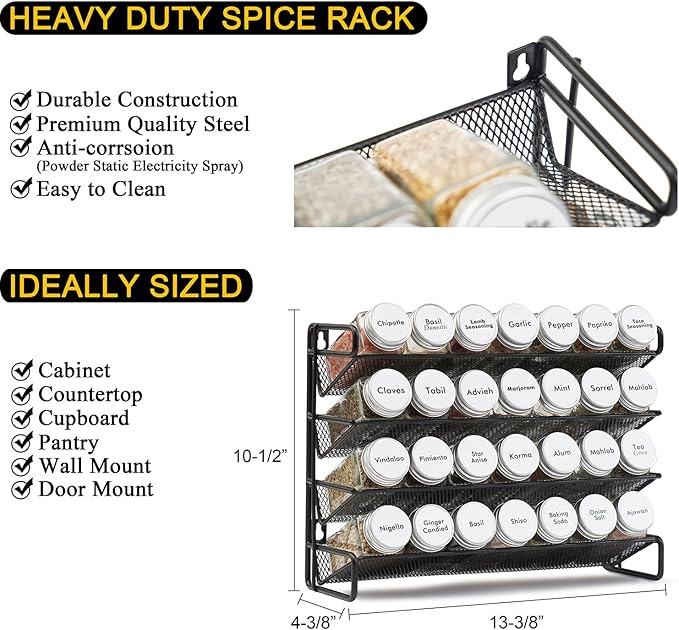 SpaceAid Spice Rack Organizer with 28 Spice Jars, 386 Spice Labels, Chalk Marker and Funnel Set for Cabinet, Countertop, Pantry, Cupboard or Door & Wall Mount - 28 Jars, 13.4" W 횞 10.8" H, White