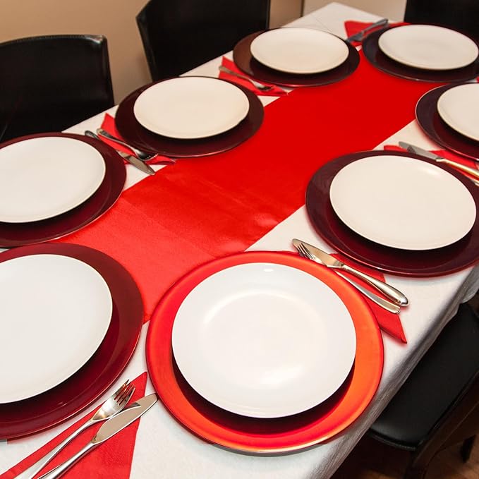 Bencailor 24 Pcs Bright Red Satin Table Runner Bulk 12 x 108 Inches Long Table Runners Bright Smooth Fabric Tablecloth for Wedding Banquet Birthday Valentines St Patrick's Day Party Decorations