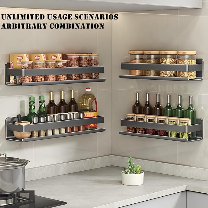 Stainless Steel Detachable Floating Shelf, Nail-Free or Drilling, Floating Wall Mounted Shelves for Kitchen, Bathroom, Corrosion and Rust Resistant, Set of 1 Gray