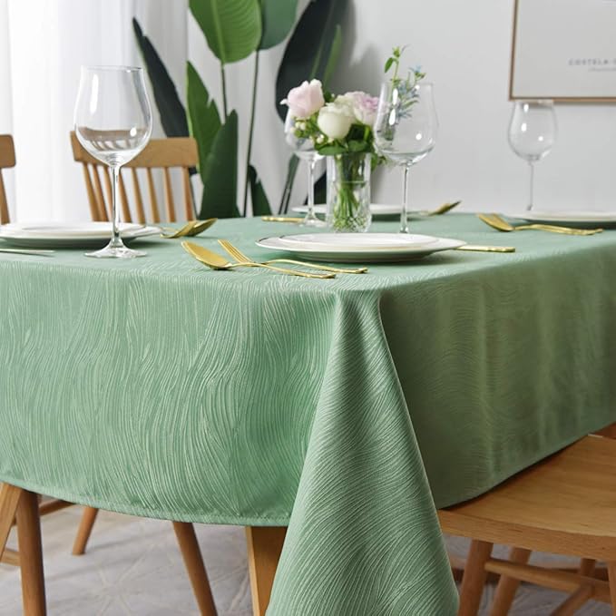 maxmill Jacquard Tablecloth Swirl Design Water Resistance Antiwrinkle Heavy Weight Soft Table Cloth for Buffet Banquet Parties Event Holiday Dinner Rectangle 60 x 84 Inch Sage Green