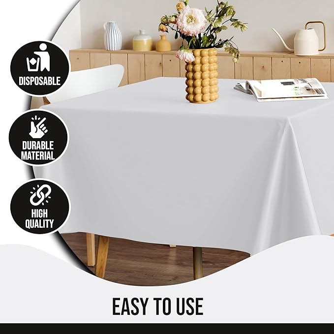 Party Solids 12-Pack White Square Plastic Disposable Tablecloth ??Size: 52 횞 52 Inches ??Square Table Cover for Parties, Picnics & Formal Events