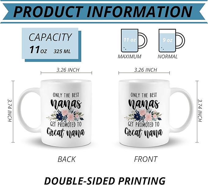 Promoted to Great Nana Mug - Ceramic Coffee Cups for Great Grandma Gifts