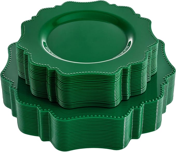 COLOSUS Disposable Party Plastic Plates 60Pcs, Green plastic Party Plates, Heavy Duty 30 Dinner plate 10.5??and 30 Salad/Dessert Plate 8.25??for St. Patrick's Day