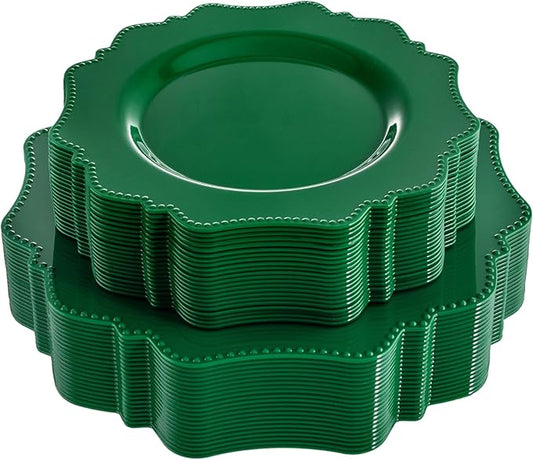 COLOSUS Disposable Party Plastic Plates 60Pcs, Green plastic Party Plates, Heavy Duty 30 Dinner plate 10.5??and 30 Salad/Dessert Plate 8.25??for St. Patrick's Day