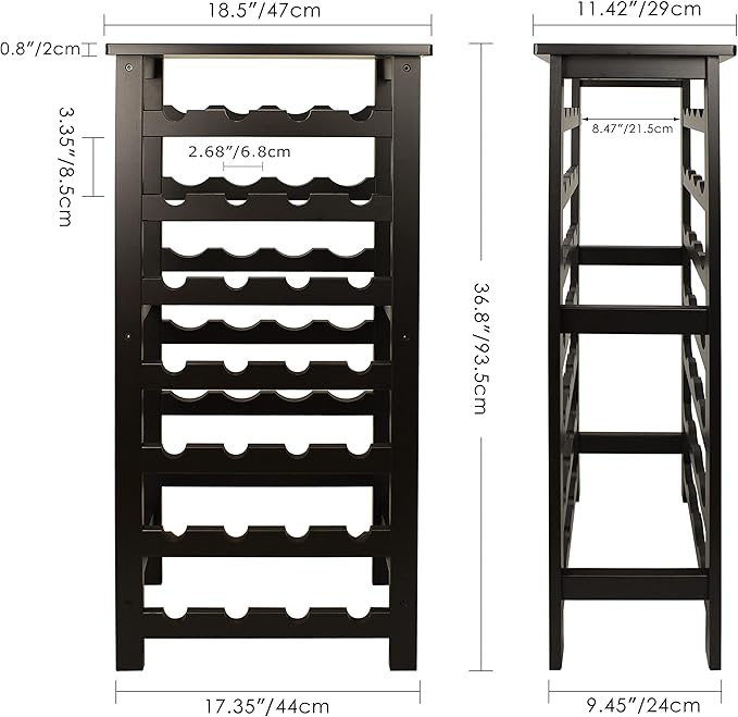SMIBUY Bamboo Wine Rack, 28 Bottles Display Holder with Table Top, 7-Tier Free Standing Storage Shelves for Kitchen, Pantry, Cellar, Bar (Dark Brown)