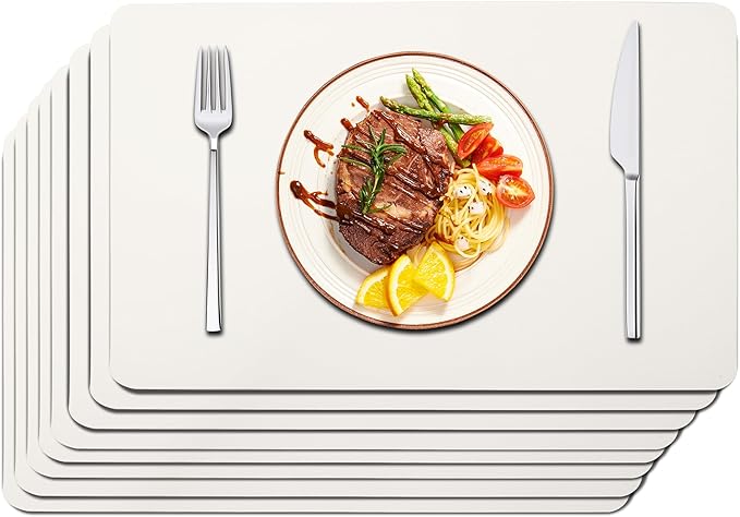 Maxpearl Faux Leather Placemats Set of 8 - Waterproof - Wipe Clean - Heat Resistant - Non Slip Dining Table Place Mats, Suitable for Indoor & Outdoor Use, 17?쇺셹12?쇺? Ivory White