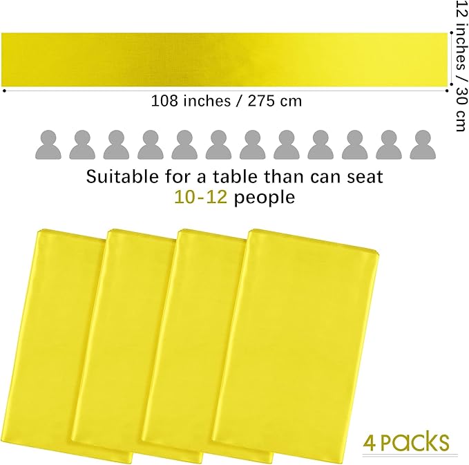 ANECO 4 Pack Satin Table Runner 12 x 108Inch Long Bright Silk and Smooth Fabric Party Table Runner for Wedding Banquet Party Decoration- Yellow