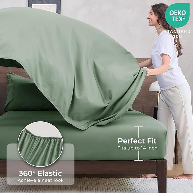 HEVUMYI Sage Green Twin Comforter Set - 5-Piece All Season Bed in a Bag Twin, Ultra Soft Bedding Set with Comforter, Flat Sheet, Fitted Sheet, Pillowcases, Pillow Shams, Sage Green