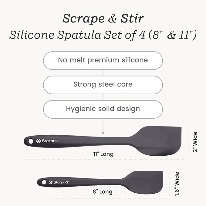 StarPack 'Scrape & Stir' Silicone Spatula Set (4 Pcs) - Heat Resistant Spatula Set 600째F - Food Grade Kitchen Spatulas - Nonstick Silicone Baking & Cooking Spatula - Rubber Spatulas for Kitchen Use