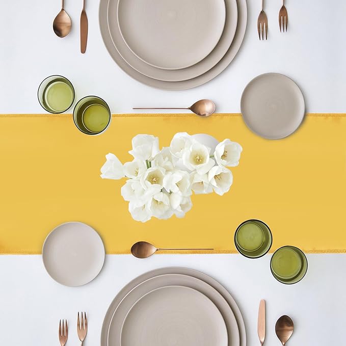 Yblut 10 Pack Satin Table Runner 12 x 108 Inch Long Gold Silk Table Runner for Wedding Party Banquet Birthday Decoration