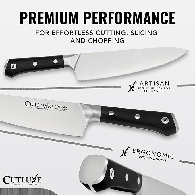 Cutluxe Kitchen Knives, 5 Pcs Chef's Knife Set ??Razor Sharp German Steel, Full Tang, Ergonomic Handles ??Artisan Series
