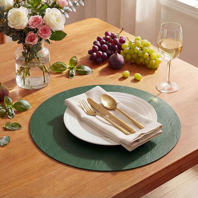Artoid Mode Green Faux Leather Placemats Set of 4, 15 Inch Waterproof Wipeable Heat Resistant Place Mats, Reversible Table Mats for St. Patrick's Day Dining Decor