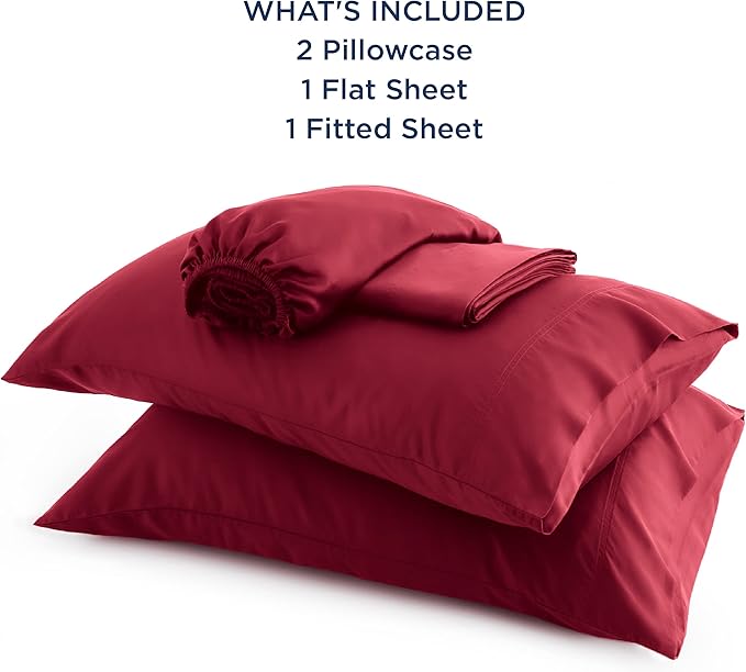 Bedsure Queen Sheet Set, Rayon Derived from Bamboo, Cooling Sheets, Breathable & Soft, Deep Pocket Up to 16 Inches, Hotel Luxury Silky Bedding for Hot Sleepers, Burgundy