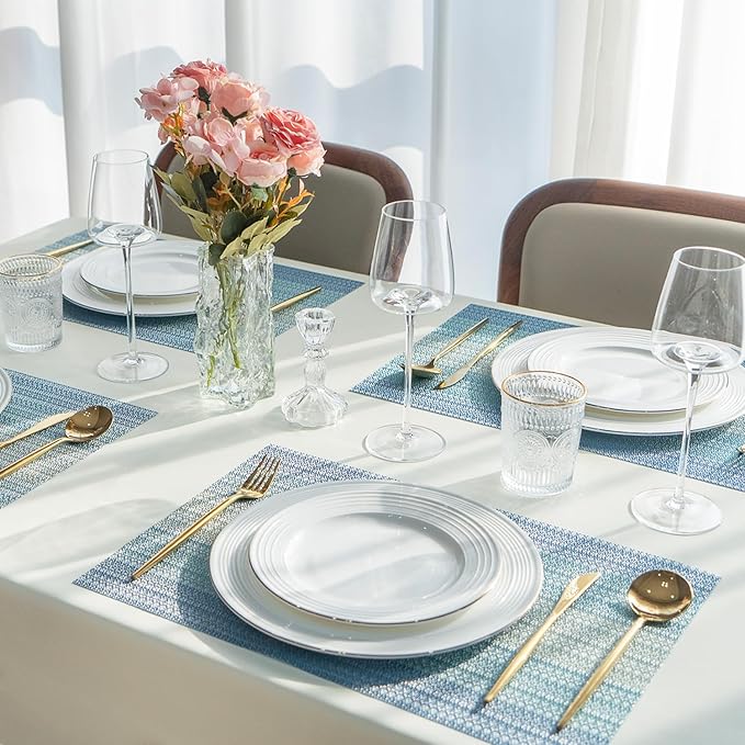 SUMYMERY Placemats Set of 8 Vinyl/Plastic Woven Place Mats for Kitchen Table Indoor/Outdoor Washable Placemat Wipeable Dining Table Mats (Ocean Geode,8)