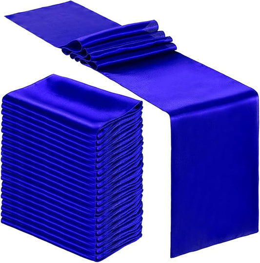 Bencailor 24 Pcs Royal Blue Satin Table Runner Bulk 12 x 108 Inches Long Table Runners Bright Smooth Fabric Tablecloth for Wedding Banquet Birthday Valentines St Patrick's Day Party Decorations