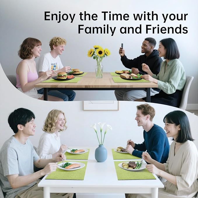 Blue Forest | Rectangular Faux Linen Placemats Set of 8 | Dual- Layered Thickened for Durability | Heat Resistant | Machine Washable | Wrinkle Free for Easy Care Indoor/Outdoor Use - Grass Green