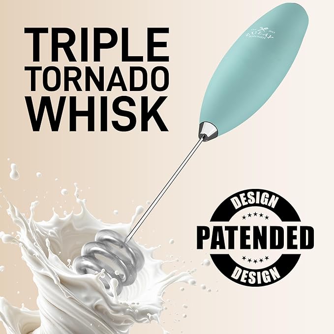 Zulay Kitchen Patented Tornado Triple Whisk Milk Frother with 4 Duracell Batteries ??Handheld Foam Maker for Coffee, Lattes, Matcha & Hot Chocolate ??Rich, Creamy Froth in Seconds