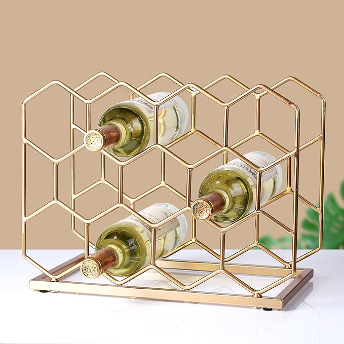 14 Bottle Countertop Wine Rack - Freestanding Modern Gold Metal Wine Rack - Tabletop Wine Holder Stand for Cabinet, Pantry, Wine Bottle Storage……