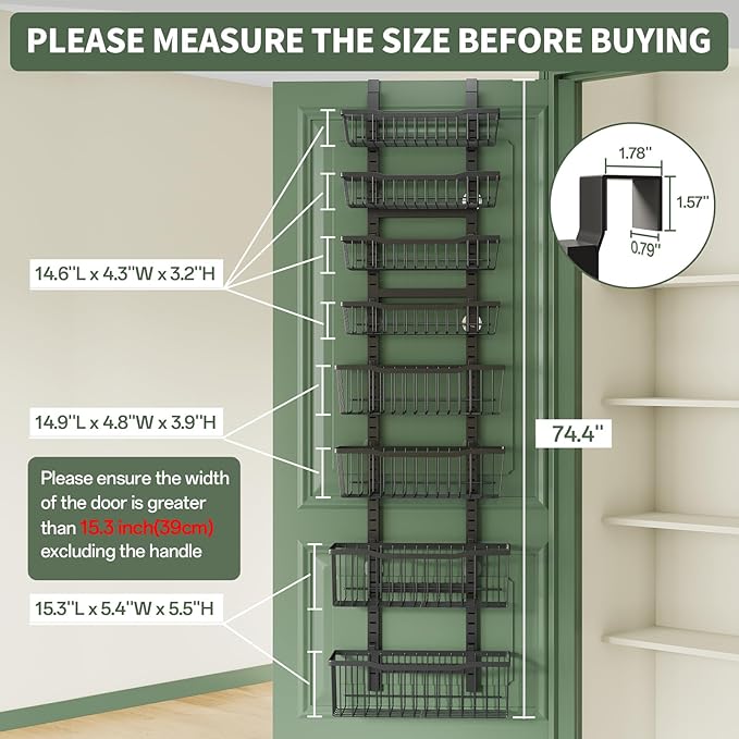 Over The Door Organizer竊?-Tier Over The Door Pantry Organizer with Adjustable Baskets竊똌etal Hanging Pantry Organizers and Storage for Kitchen, Back of Door Seasoning Rack (Black)